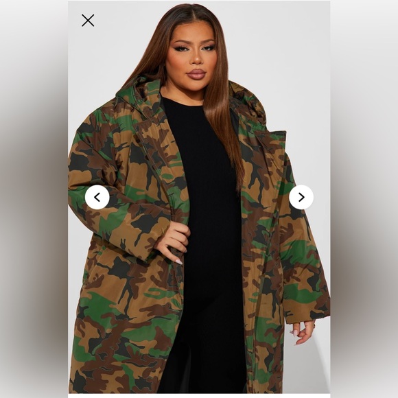 NWT Fashion Nova Camouflage Plus Size Puffer Coat Size 1X - Picture 2 of 3